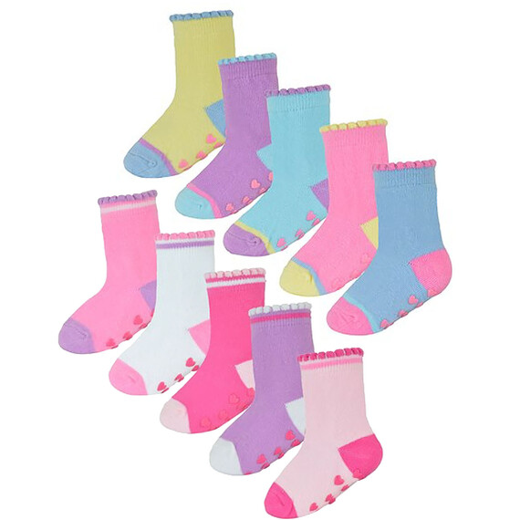 10 Pack Baby Girl Soft Cotton Colorful Non Slip Heel and Toe Socks