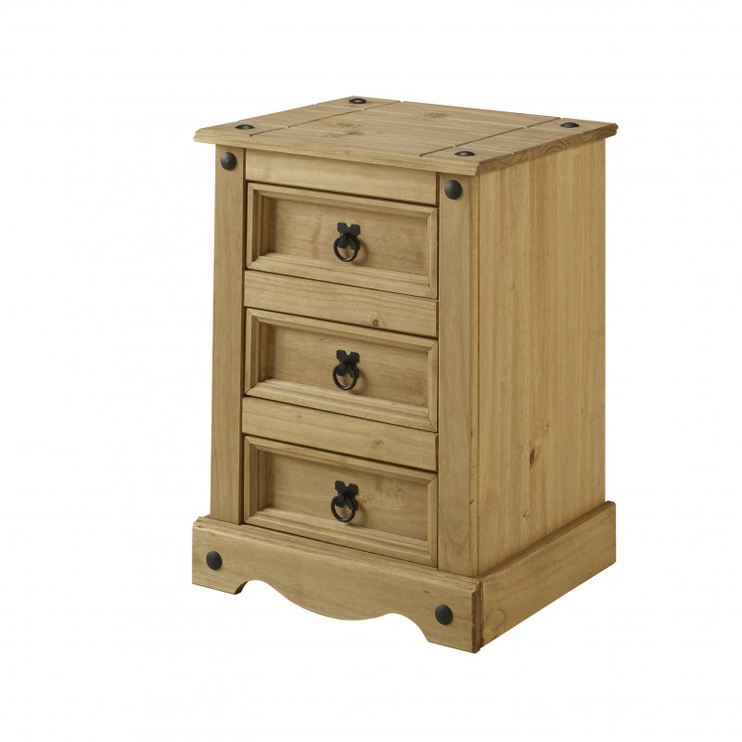 Mercers Furniture Corona Medium 3 Drawer Bedside Cabinet Solid Wood Pine Wooden - Brown