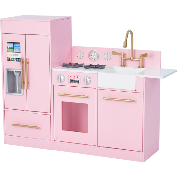 Kids Little Chef Charlotte Wooden Play Kitchen and Refrigerator Set, Pink