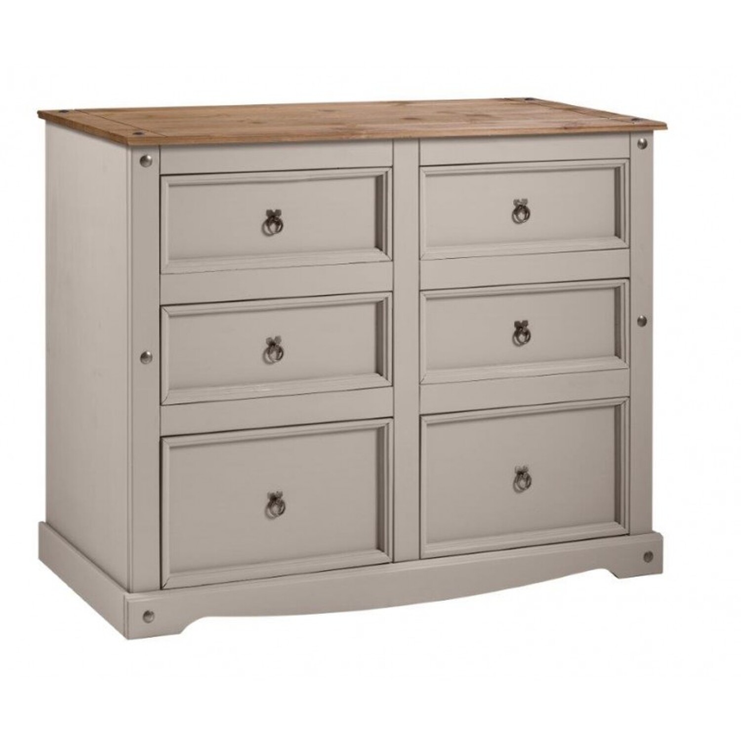 Corona Grey Wax 6 Drawer Wide Chest Of Drawers - Distressed Grey Wax