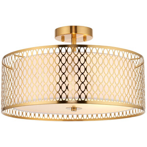 Cordero Decorative Flush Ceiling Lamp, Gold Effect Plate, White Fabric, Frosted