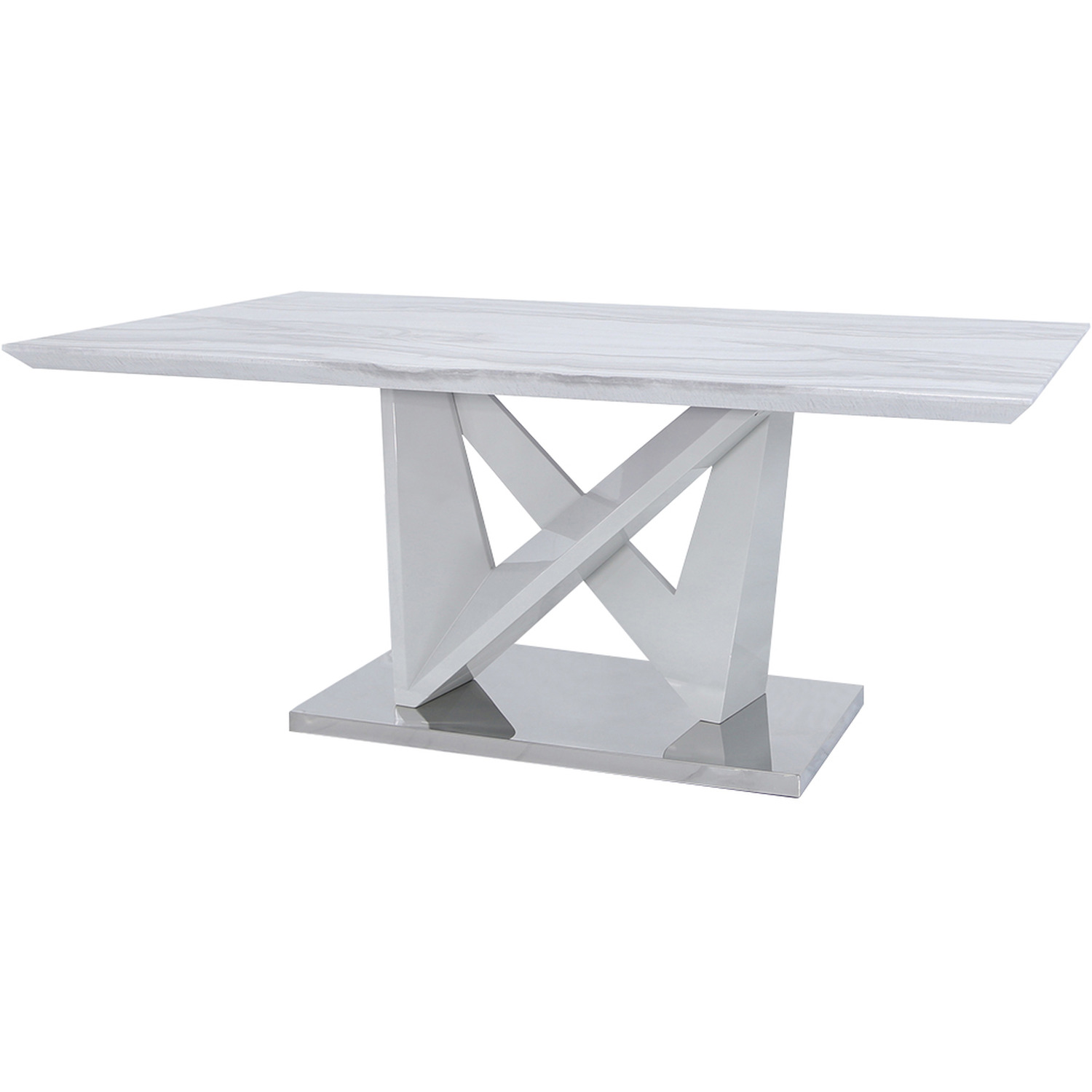 VANITY LIVING - Rectangle Marble Effect Dining Table - White thumbnail