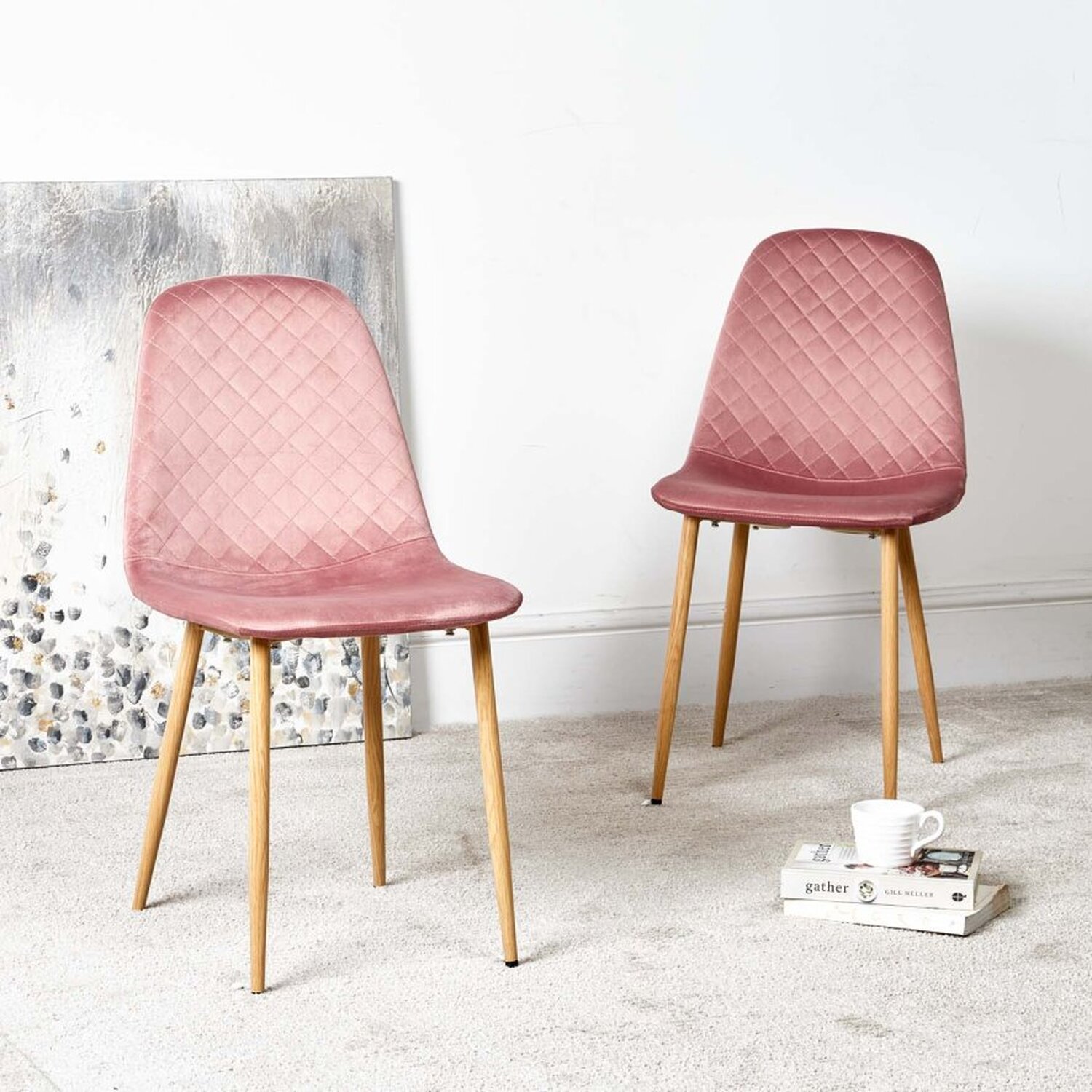 Woods Furniture - Archie Dining Chair Oak Legs - Pink thumbnail