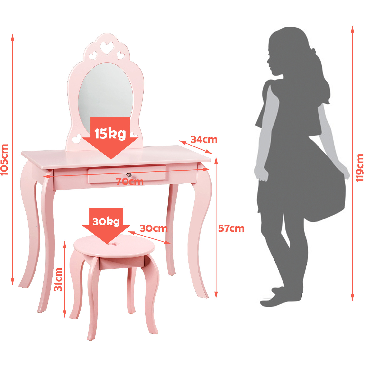 Kids Vanity Chair Table Set - Pink