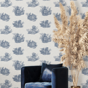 Versaille Toile Navy Grey Wallpaper