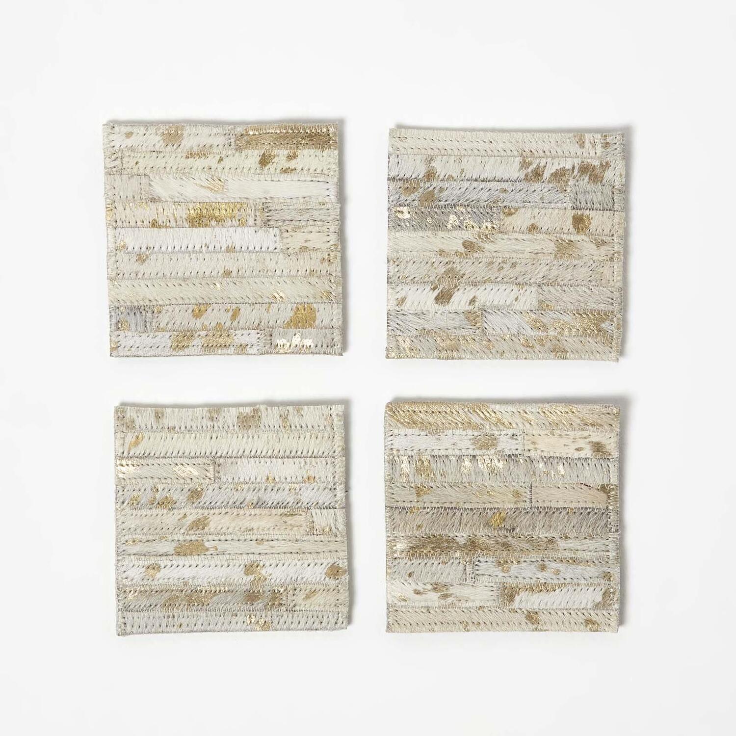 Image of Gold and Grey Leather Coasters Set&hellip;