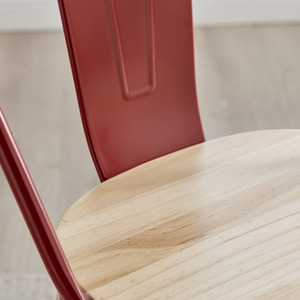 Red Colton Stackable Tolix Style Industrial Metal Kitchen Dining Chair Wood Seat shot 4116912