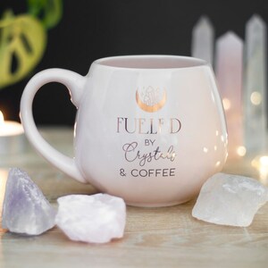 Fueled by Crystals and Coffee Text Rounded Mug