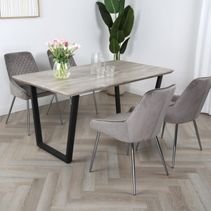 Wood-effect Dining Table Set with 4 with Hamilton Velvet Chairs