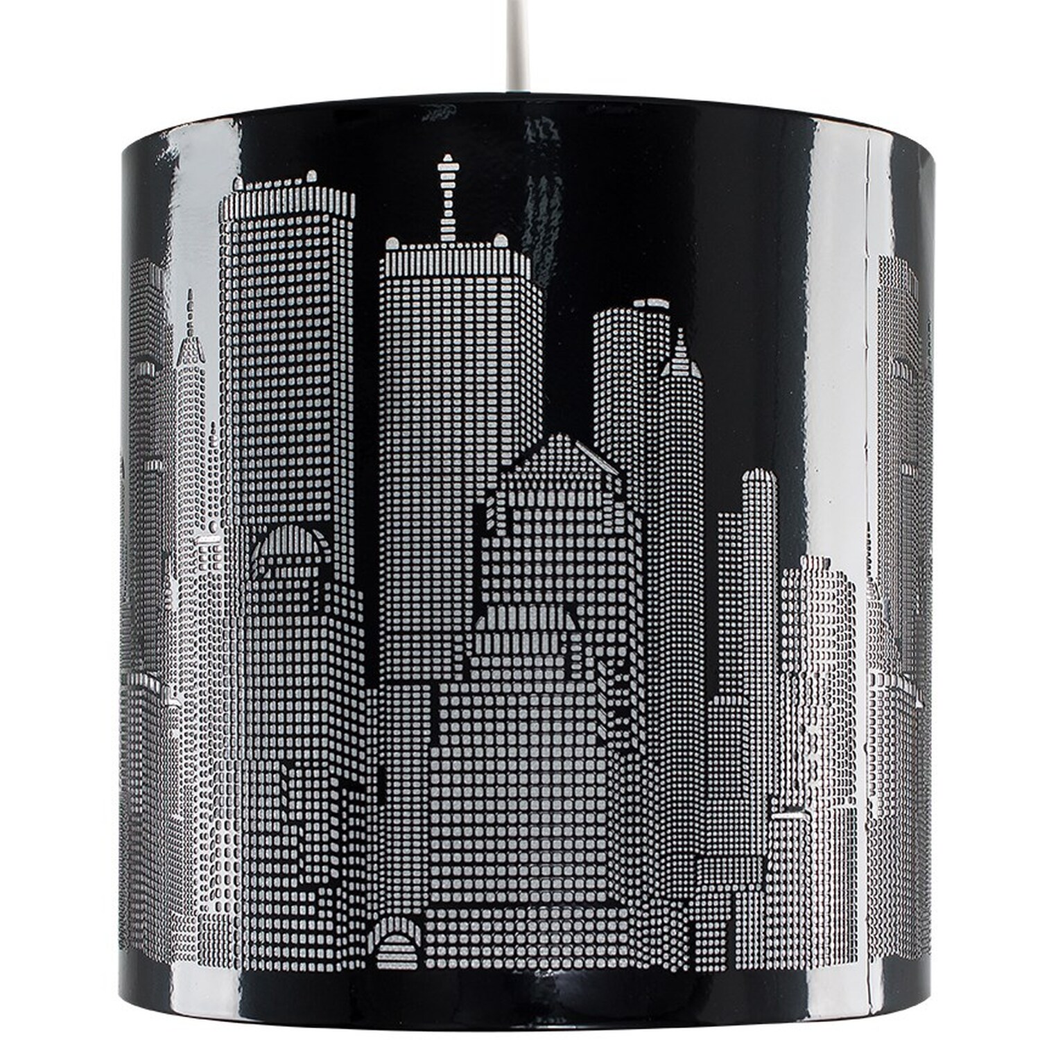 Modern Gloss Black New York Skyline Ceiling Pendant Shade - Black