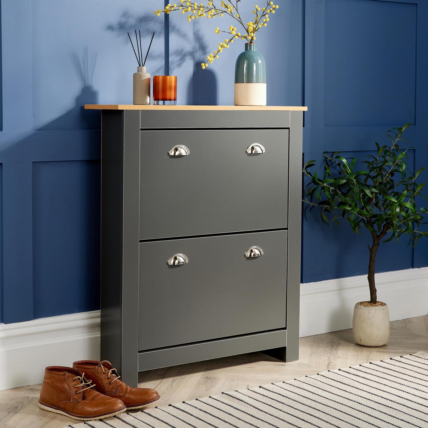 Home Source - Langdale 2 Door Shoe Cabinet Storage Unit - Graphite thumbnail