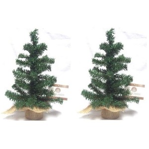 2x 45cm Mini Artificial Table Top Christmas Tree Natural Jute Bag Compact Tree