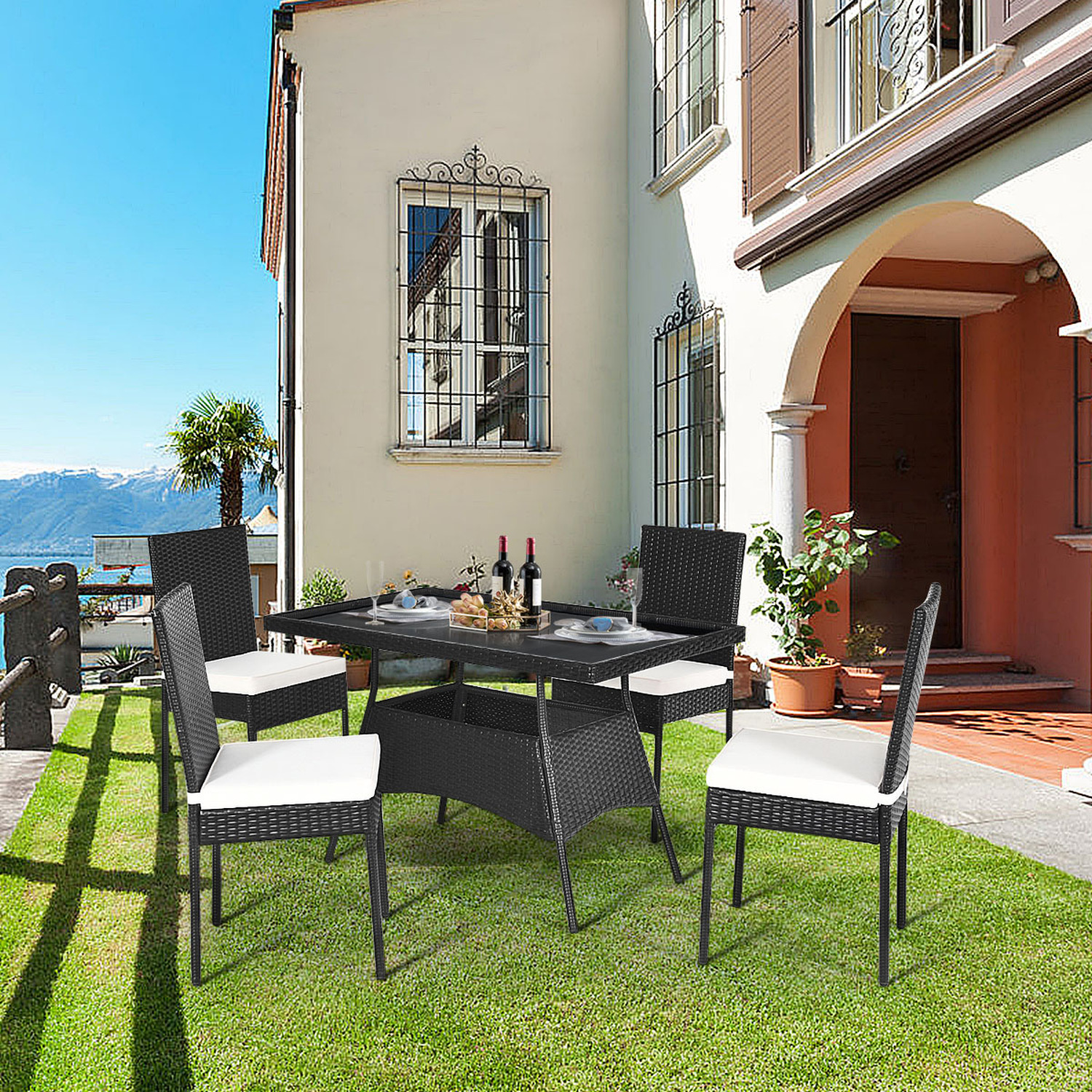 5-piece Patio Rattan Wicker Dining Set - Black