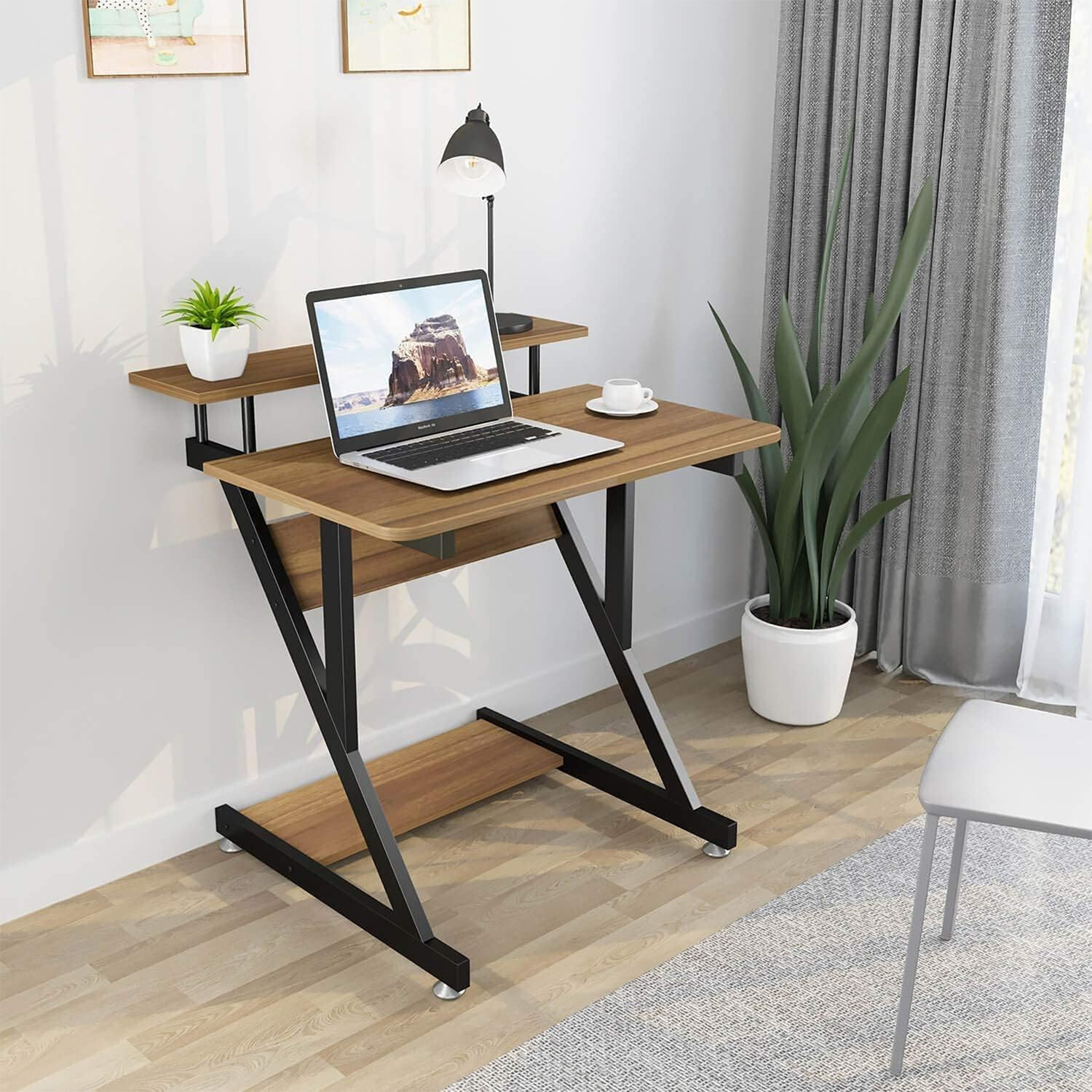 STACCATOAS - Computer Desk with Monitor Shelf - Walnut thumbnail
