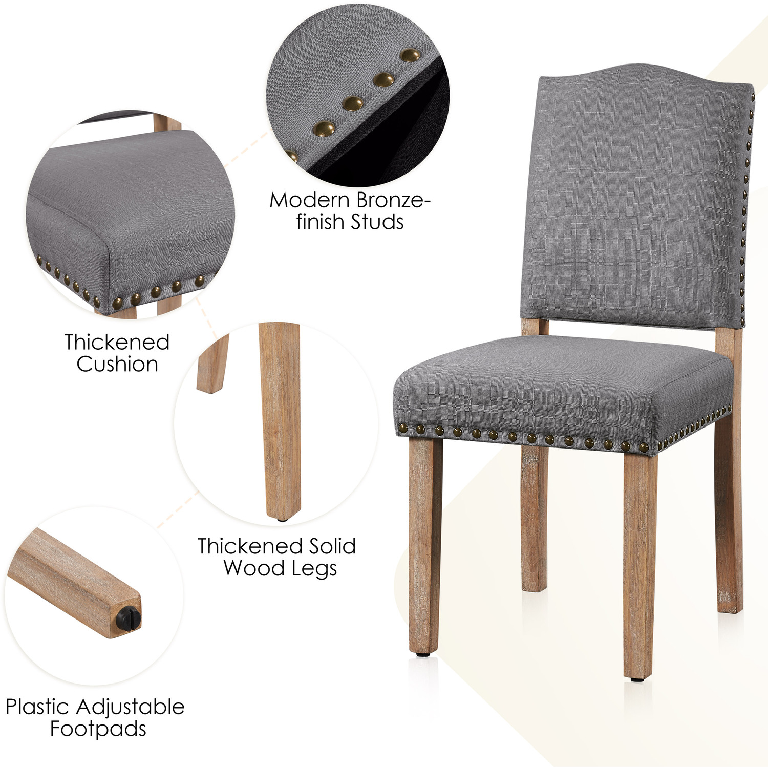 Set Of 2 Fabric Upholstered Dining Chair - Dark Grey