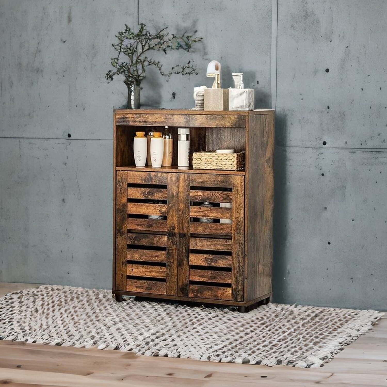 Bathroom Storage Cabinet - 4 Tier - Brown