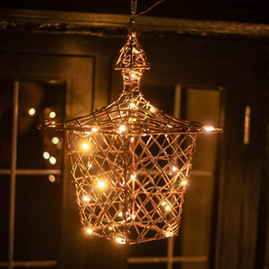 35cm Brown Weave Hanging Lantern with Warm White and Multicoloured LED's