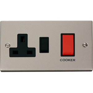 Pearl Nickel Cooker Control 45A With 13A Switched Plug Socket