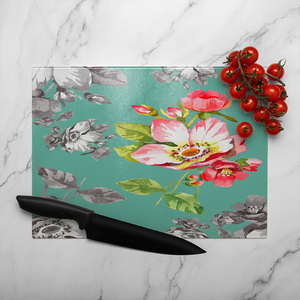 Bright Flower On Green Glass Chopping Board