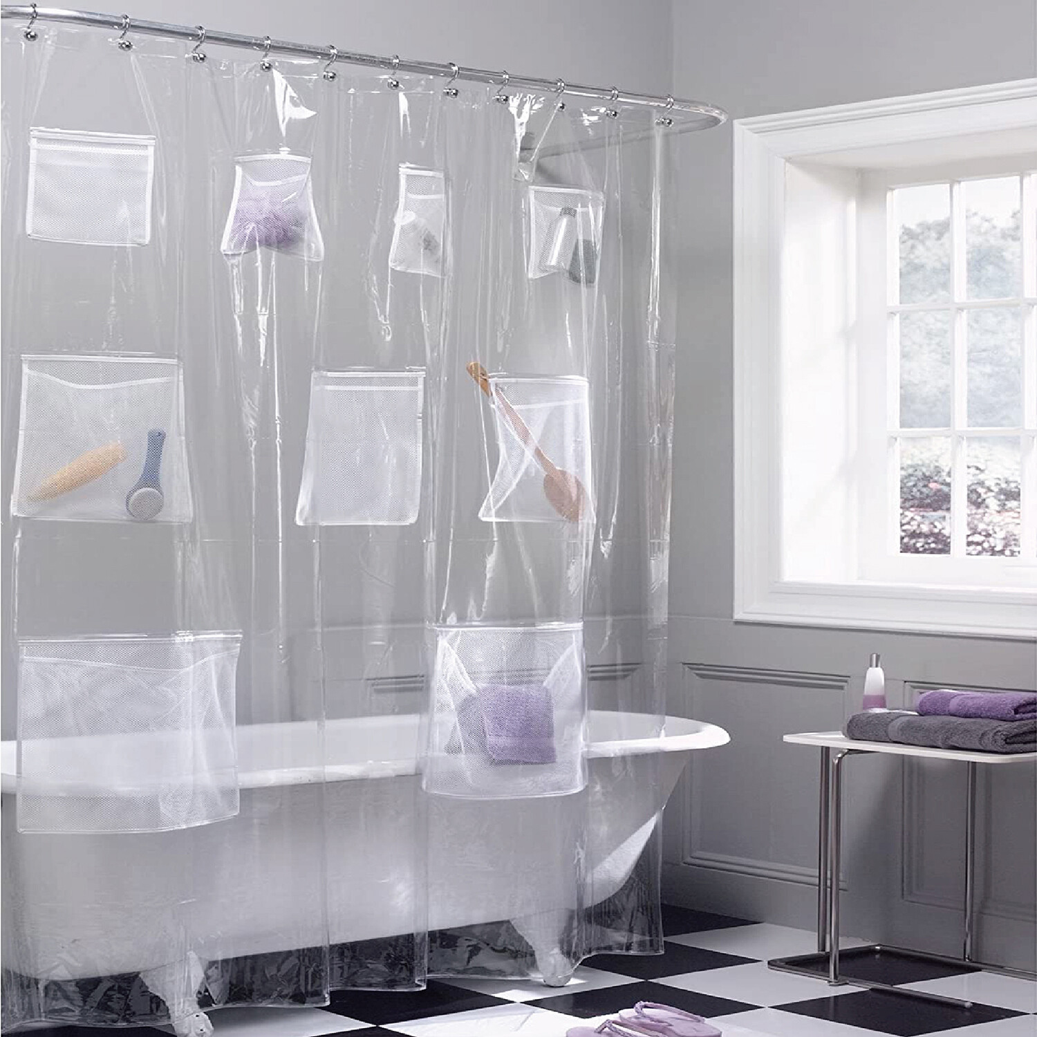 Shower Curtain With Storage - Clear