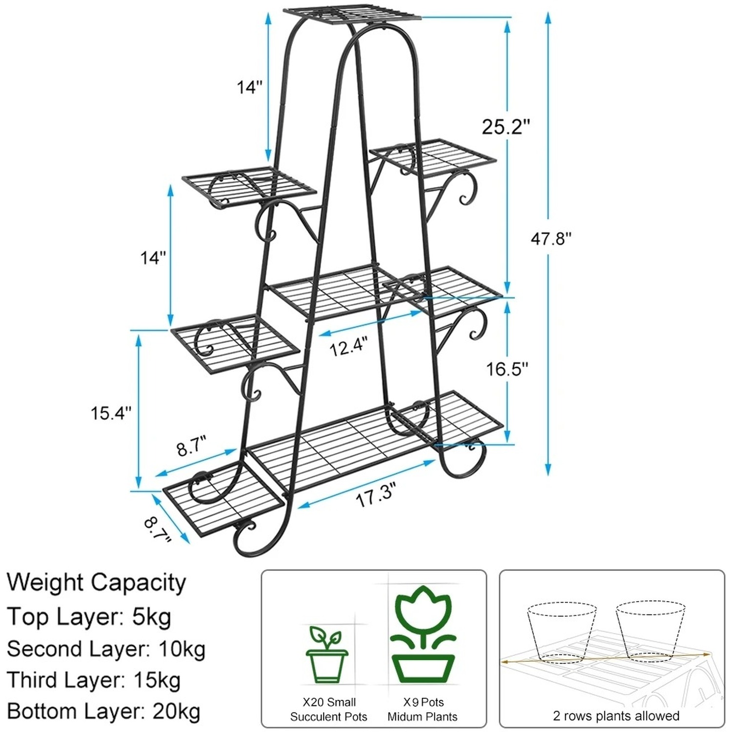 9 Tier Metal Plant Stand - Black