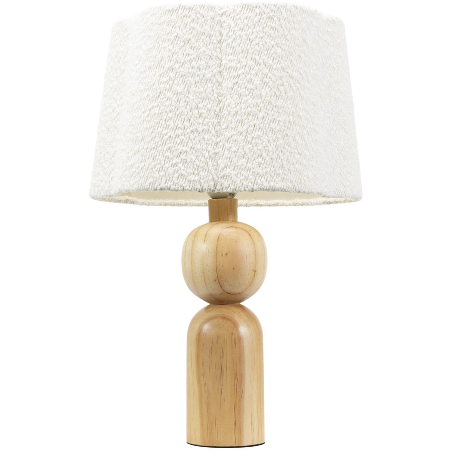 Azalea Rustic Wooden Table Lamp with Cream Boucle Scallop Shade - Cream / Yes