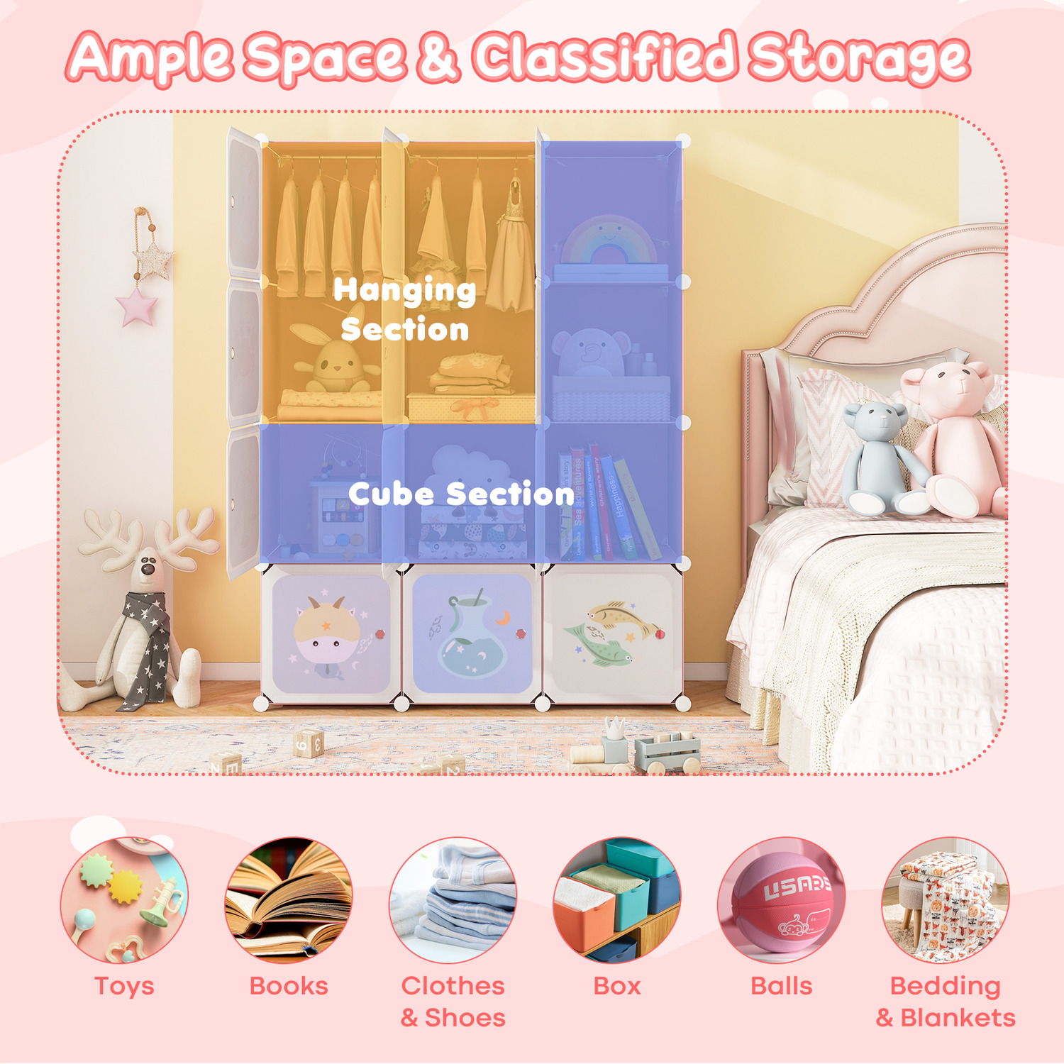 Children 12-cube Wardrobe - Pink
