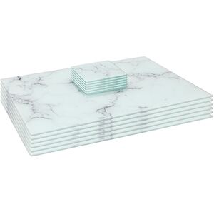 12pc 40 x 30cm Glass Placemats with Square Coasters Set - Marble Effect