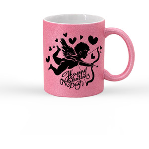 Cupid Happy Valentines Day Pink Glitter Mug