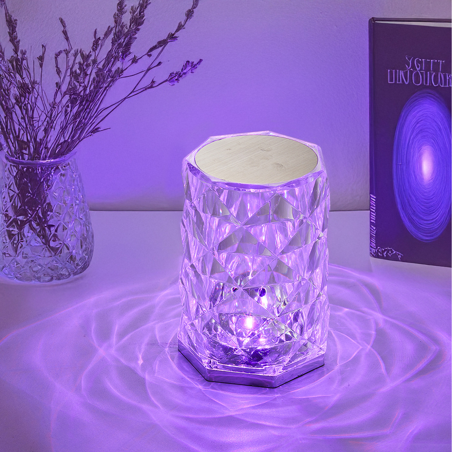 Multicolor LED Crystal Table Lamp with Remote Control - Transparent / 9cm