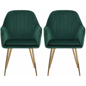Set of 2 Velvet Upholstered Dining Chairs with Gold Legs