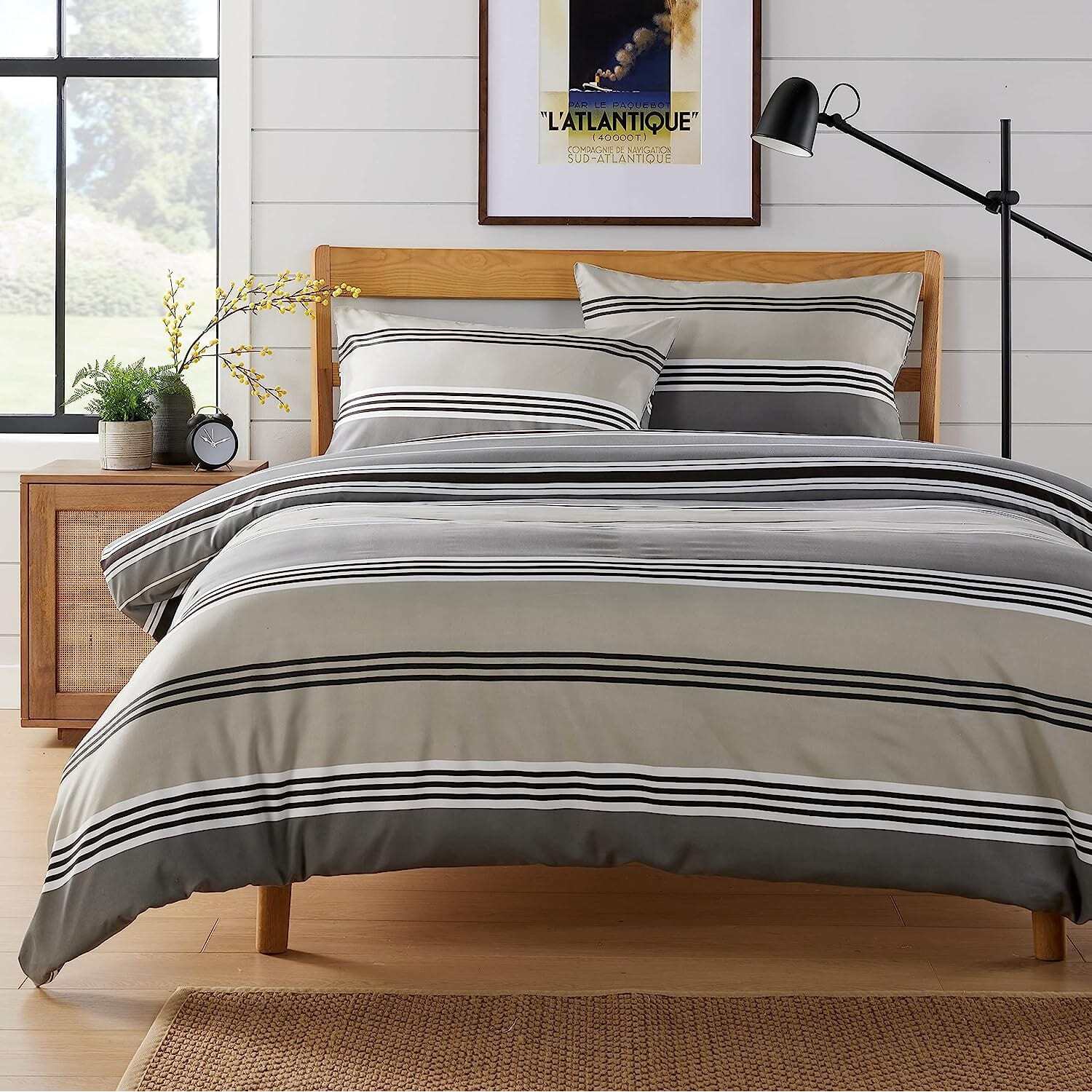 Harlow Stripes Printed Duvet Set - Grey Double