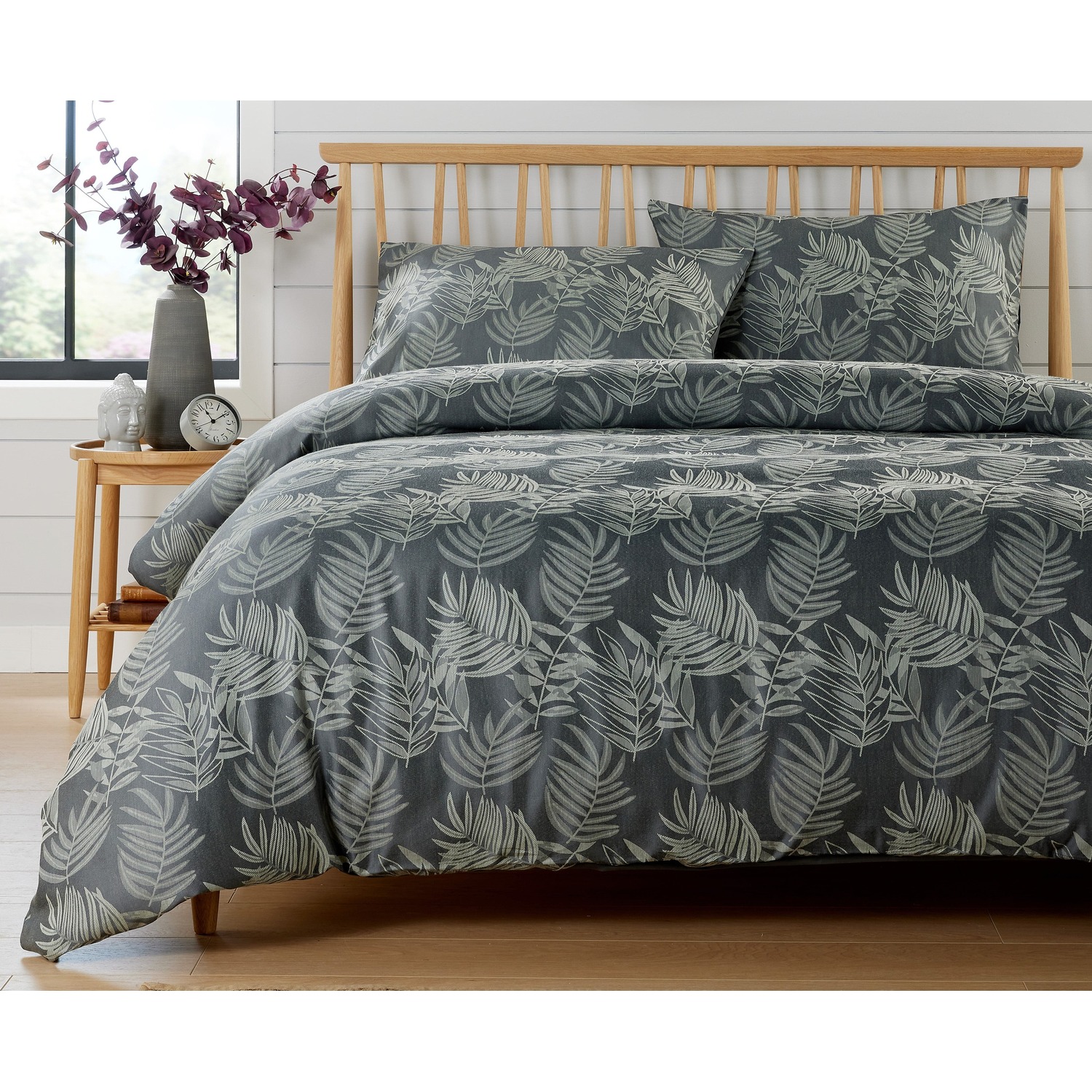 Leaf Jacquard Duvet Set - Charcoal Double