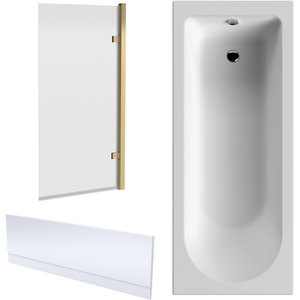 Round Tub, Front Panel Hinged Bath Screen, 1700x700mm, Brushed Brass