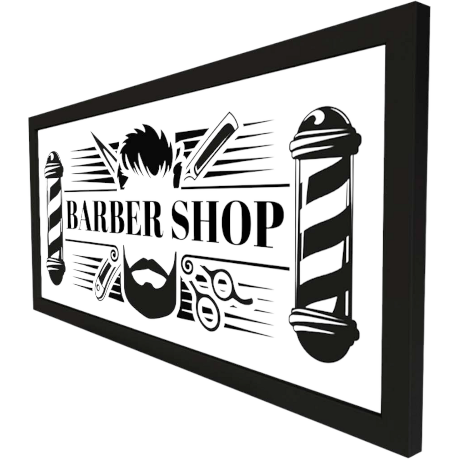 Wall Art Framed Print Barber Shop Sign - Black