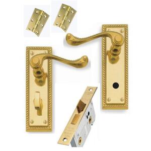 Georgian Door Handle Bathroom Lock Hinge Set