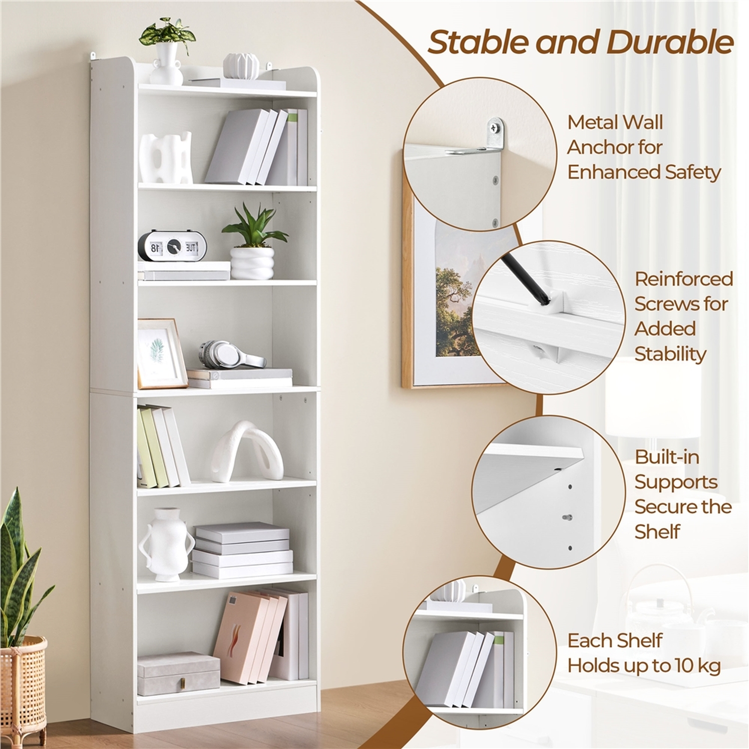 Yaheetech Modern Simple Tall Open Shelf Bookcase - White Mdf Particle Board