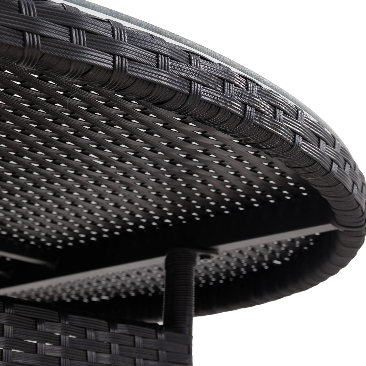 Garden Rattan Tempered Glass Top Table With Parasol Hole - Black 1 X Round Garden Table