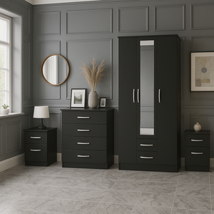 Wooden 4 Piece Furniture Set Wardrobe Chest of Drawers Bedsides Lynx