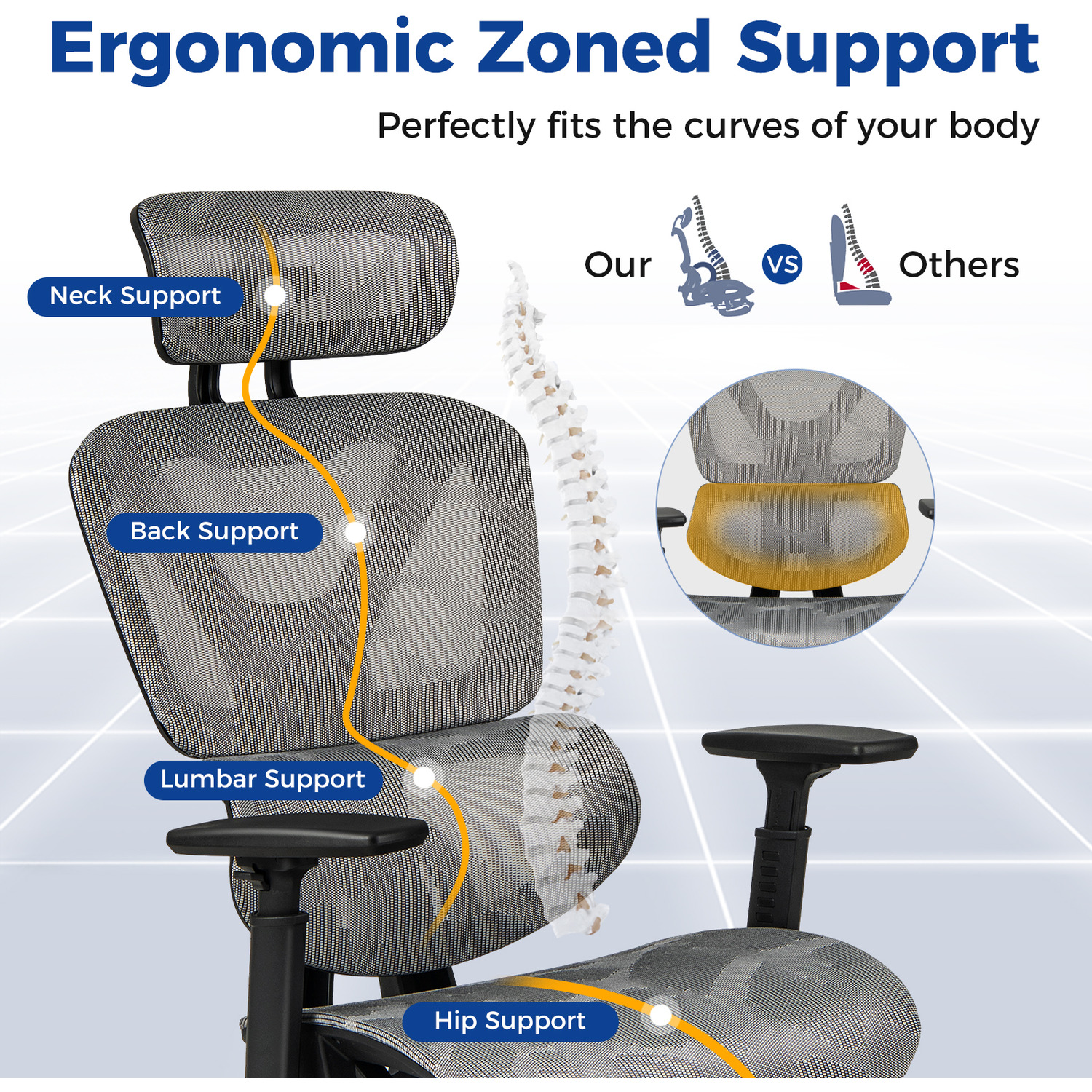 Adjustable Mesh Office Chair - Grey