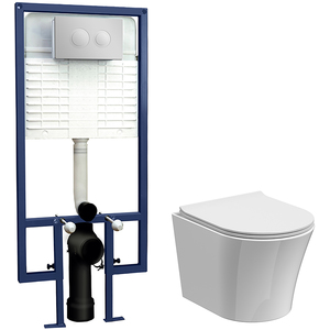 Wall Hung Toilet Pan, Seat Concealed Cistern Push Button Plate 325mm