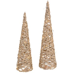 Set of 2 LED Rattan Cone Decorations