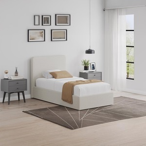 Beige or Grey Upholstered Single Ottoman Bed Frame Gas Lift Metal Slats
