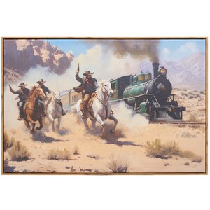 Western Train Heist Framed Canvas