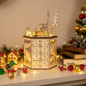 Rotating Music Box Advent Calendar with Village Scene