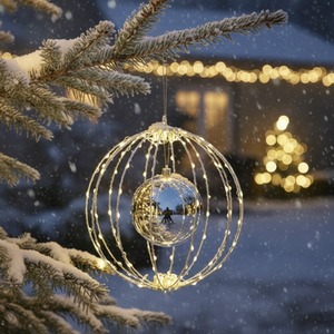 Silver Christmas LED Ball Light With Silver Bauble 38cm