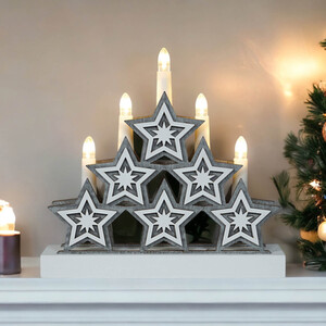 Natural Festive Wood LED Light Up Christmas Candle Arch With stars