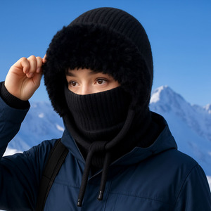 Warm Knitted Hat With Face Shield