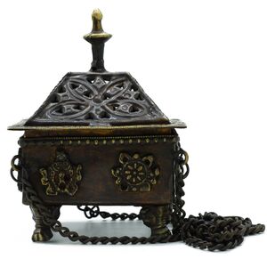 Brass Tibetan Burner Eight Symbols Square Hanging Pot