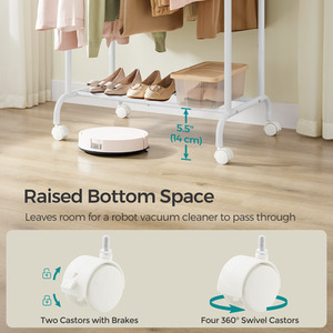 Clothes Rail, Double Clothes Rack on Wheels, Extendable Garment Rack